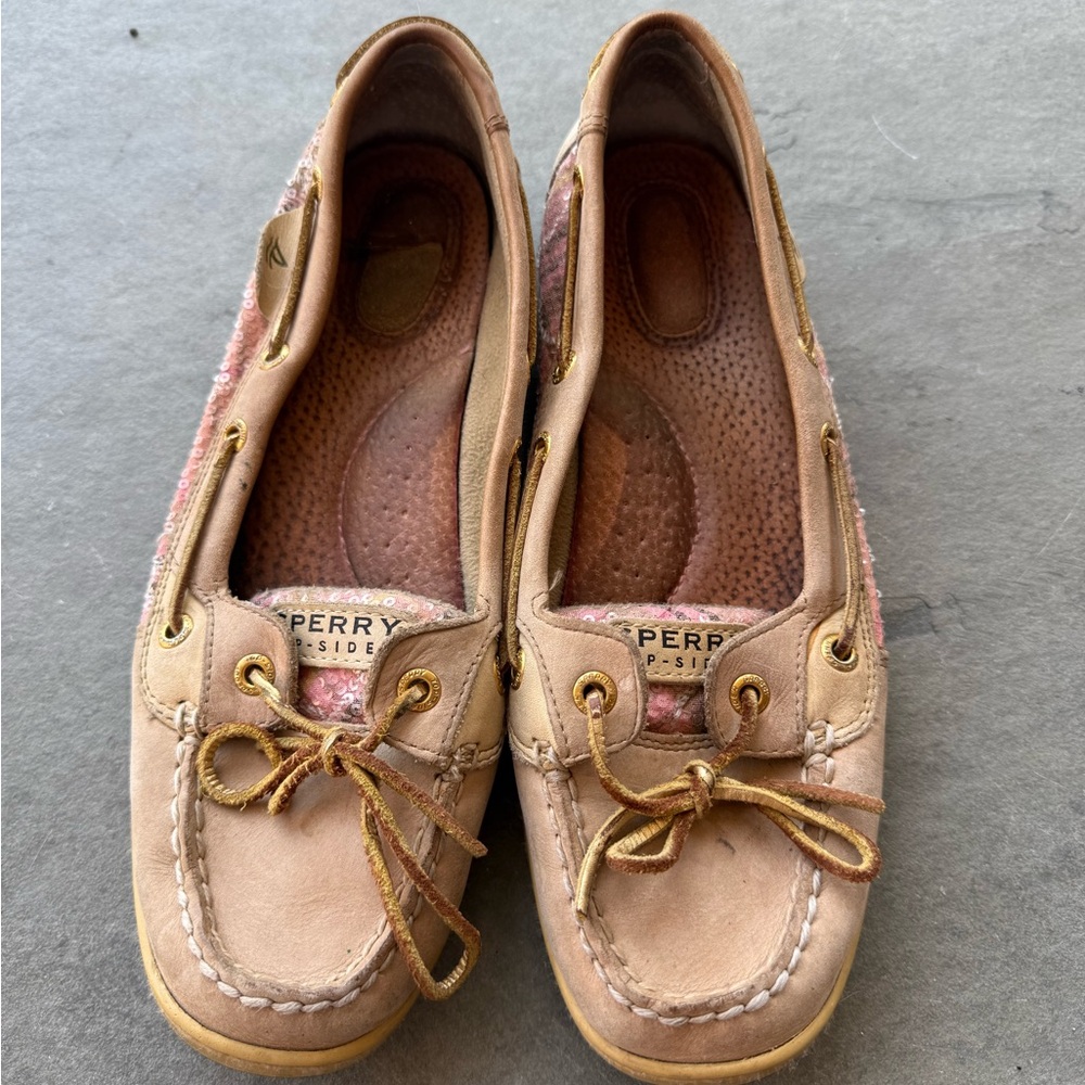 Sperry Beige and Pink Boat Shoes